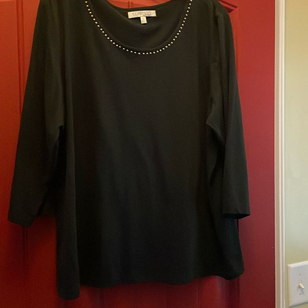 Women’s Black Long Sleeve Shirt with Gold Studs Around Neck Great Condition